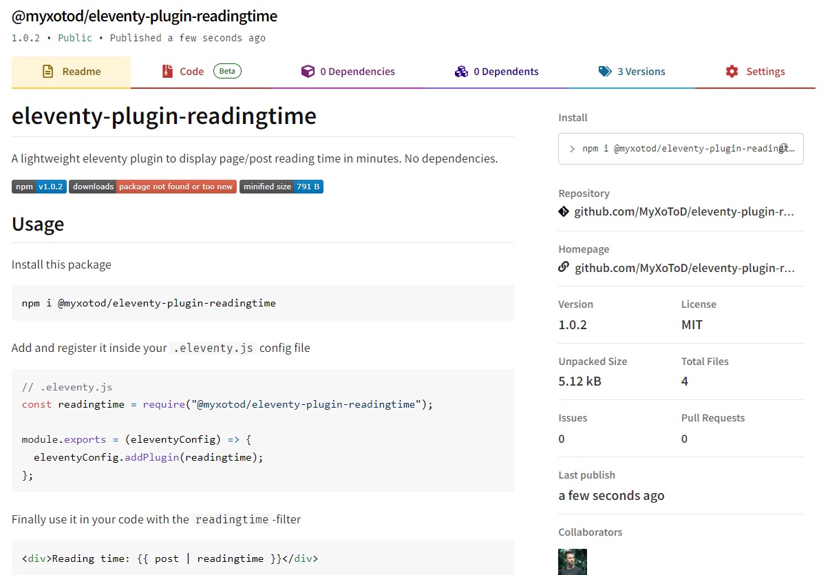 Eleventy Reading Time Plugin